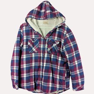 Boston Traders Sherpa Flannel Shacket Womens L Plaid Hooded Gorpcore Cabincore